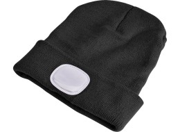 Sapka fejlámpával 180 lm, újratölthető, USB, univerzális méret, pamut/PE, fekete