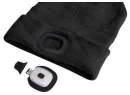 Sapka fejlámpával 180 lm, újratölthető, USB, univerzális méret, pamut/PE, fekete