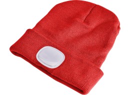 Sapka fejlámpával 180 lm, újratölthető, USB, univerzális méret, pamut/PE, piros