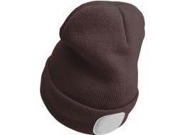 Sapka fejlámpával 180 lm, tölthető, USB, univerzális méret, pamut/PE, barna