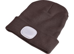 Sapka fejlámpával 180 lm, tölthető, USB, univerzális méret, pamut/PE, barna