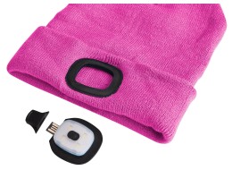 Sapka fejlámpával 180 lm, tölthető, USB, univerzális méret, pamut/PE, rózsaszín