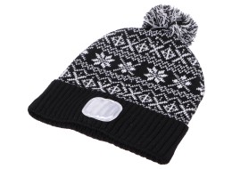 Fejlámpás sapka 180 lm, tölthető, USB, univerzális méret, pamut/PE, téli fekete