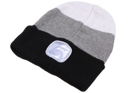 Fejlámpás sapka 180 lm, tölthető, USB, univerzális méret, pamut/PE, fekete/szürke/fehér