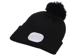Fejlámpás sapka 180 lm, tölthető, USB, univerzális méret, pamut/PE, fekete bojt