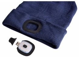 Sapka fejlámpával 180 lm, tölthető, USB, univerzális méret, pamut/PE, kék