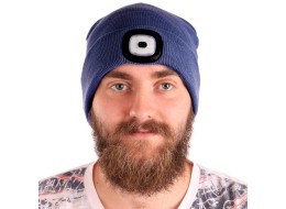 Sapka fejlámpával 180 lm, tölthető, USB, univerzális méret, pamut/PE, kék