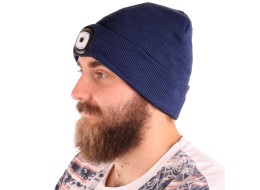 Sapka fejlámpával 180 lm, tölthető, USB, univerzális méret, pamut/PE, kék