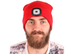Sapka fejlámpával 180 lm, újratölthető, USB, univerzális méret, pamut/PE, piros