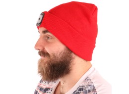 Sapka fejlámpával 180 lm, újratölthető, USB, univerzális méret, pamut/PE, piros