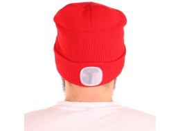 Sapka fejlámpával 180 lm, újratölthető, USB, univerzális méret, pamut/PE, piros