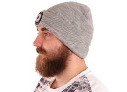 Sapka fejlámpával 180 lm, újratölthető, USB, univerzális méret, pamut/PE, világosszürke