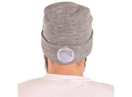 Sapka fejlámpával 180 lm, újratölthető, USB, univerzális méret, pamut/PE, világosszürke