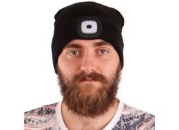 Sapka fejlámpával 180 lm, újratölthető, USB, univerzális méret, pamut/PE, fekete