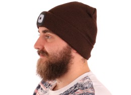 Sapka fejlámpával 180 lm, tölthető, USB, univerzális méret, pamut/PE, barna
