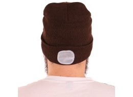 Sapka fejlámpával 180 lm, tölthető, USB, univerzális méret, pamut/PE, barna