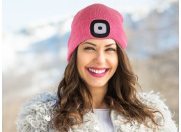 Sapka fejlámpával 180 lm, tölthető, USB, univerzális méret, pamut/PE, rózsaszín