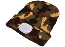 Sapka fejlámpával 180 lm, tölthető, USB, univerzális méret, pamut/PE, terepszínű