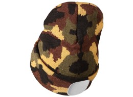 Sapka fejlámpával 180 lm, tölthető, USB, univerzális méret, pamut/PE, terepszínű