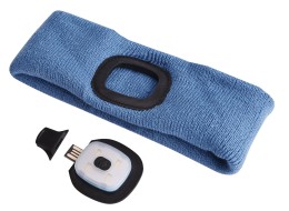 Fejpánt fejlámpával 180 lm, tölthető, USB, univerzális méret, pamut/PE, kék