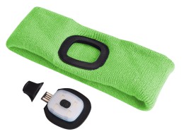 Fejpánt fejlámpával 180 lm, tölthető, USB, univerzális méret, pamut/PE, fluoreszkáló zöld