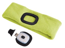 Fejpánt fejlámpával 180 lm, tölthető, USB, univerzális méret, pamut/PE, fluoreszkáló sárga