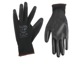 Munkakesztyű poliészterből, részben poliuretánba mártott GLOVE PE-PU 9, fekete, 9-es méret