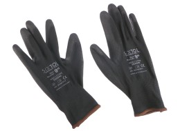 Munkakesztyű poliészterből, részben poliuretánba mártott GLOVE PE-PU 9, fekete, 9-es méret