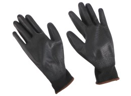 Munkakesztyű poliészterből, részben poliuretánba mártott GLOVE PE-PU 9, fekete, 9-es méret