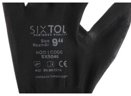 Munkakesztyű poliészterből, részben poliuretánba mártott GLOVE PE-PU 9, fekete, 9-es méret
