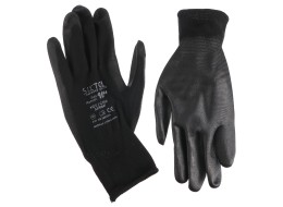 Munkakesztyű poliészterből, poliuretánba félig mártott GLOVE PE-PU 10, fekete, méret 10