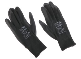 Munkakesztyű poliészterből, poliuretánba félig mártott GLOVE PE-PU 10, fekete, méret 10