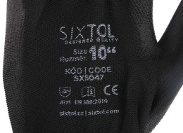 Munkakesztyű poliészterből, poliuretánba félig mártott GLOVE PE-PU 10, fekete, méret 10