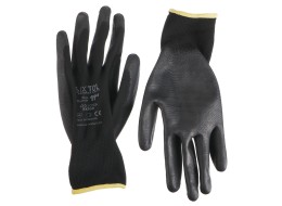 Munkakesztyű poliészterből, poliuretánba félig mártott GLOVE PE-PU 11, fekete, méret 11