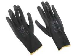 Munkakesztyű poliészterből, poliuretánba félig mártott GLOVE PE-PU 11, fekete, méret 11