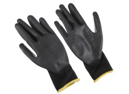 Munkakesztyű poliészterből, poliuretánba félig mártott GLOVE PE-PU 11, fekete, méret 11