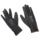 Munkakesztyű poliészterből, részben poliuretánba mártott GLOVE PE-PU 9, fekete, 9-es méret