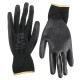 Munkakesztyű poliészterből, poliuretánba félig mártott GLOVE PE-PU 11, fekete, méret 11