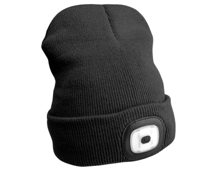 Sapka fejlámpával 180 lm, újratölthető, USB, univerzális méret, pamut/PE, fekete