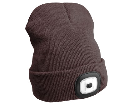 Sapka fejlámpával 180 lm, újratölthető, USB, univerzális méret, pamut/PE, barna