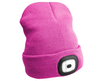 Sapka fejlámpával 180 lm, tölthető, USB, univerzális méret, pamut/PE, rózsaszín