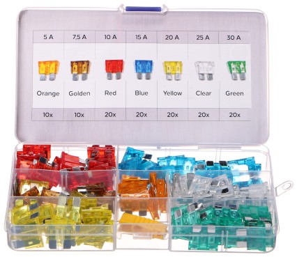 Autós lapos biztosíték készlet MECHANIC FUSE SET 1, 5-30A, 120 db