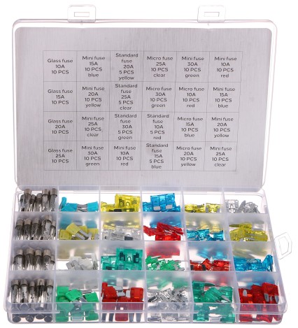 Autós lapos és üveg biztosíték készlet MECHANIC FUSE SET 215