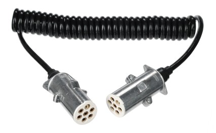 Csatlakozó spirálkábel 7 tűs S típus TRAILER CABLE 12, fém dugó, 24V, 3,5m