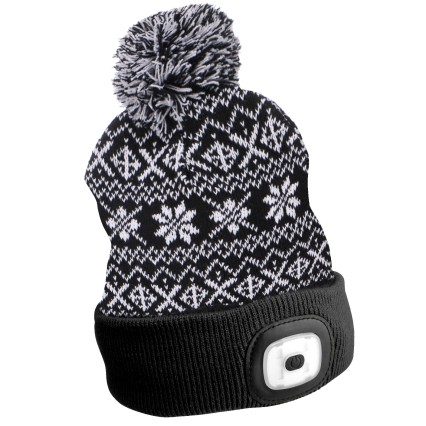 Fejlámpás sapka 180 lm, tölthető, USB, univerzális méret, pamut/PE, téli fekete
