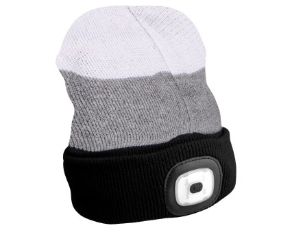 Fejlámpás sapka 180 lm, tölthető, USB, univerzális méret, pamut/PE, fekete/szürke/fehér