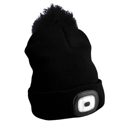 Fejlámpás sapka 180 lm, tölthető, USB, univerzális méret, pamut/PE, fekete bojt