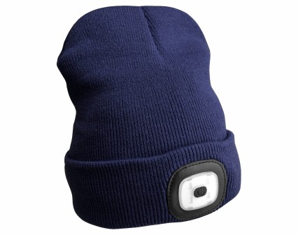 Sapka fejlámpával 180 lm, tölthető, USB, univerzális méret, pamut/PE, kék