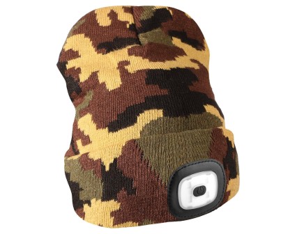 Sapka fejlámpával 180 lm, tölthető, USB, univerzális méret, pamut/PE, terepszínű