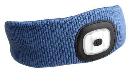 Fejpánt fejlámpával 180 lm, tölthető, USB, univerzális méret, pamut/PE, kék